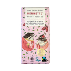 Bennetto Organic Dark Chocolate Raspberries (60% Cocoa) 80g